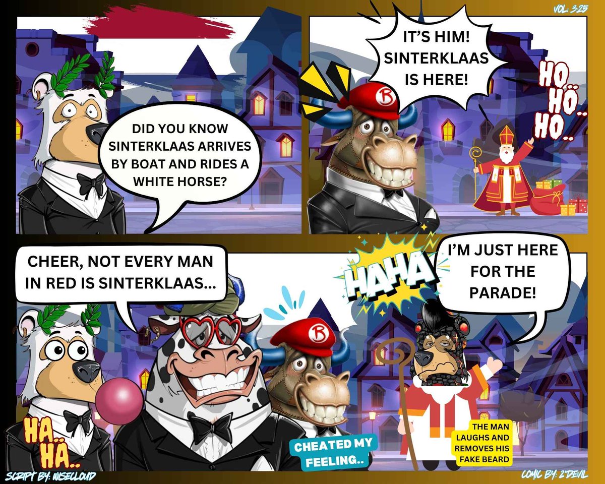 BullsOnTheBlock's tweet image. Sinterklaas is coming to town, and our bulls are ready for the gifts... or at least the Dutch stroopwafel! 🇳🇱🎁

Who’s ready for a holiday surprise? 🎅🐻🤭

#BOTBFestive