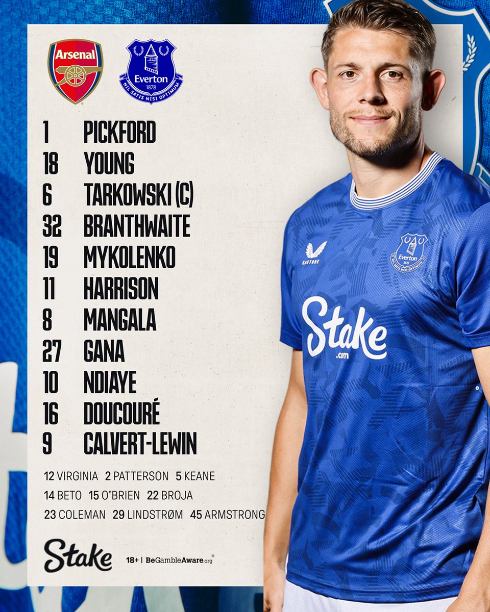 Everton's tweet photo. Today's starting XI to take on @Arsenal! 🔵

#ARSEVE https://t.co/z4qQqdZh0P