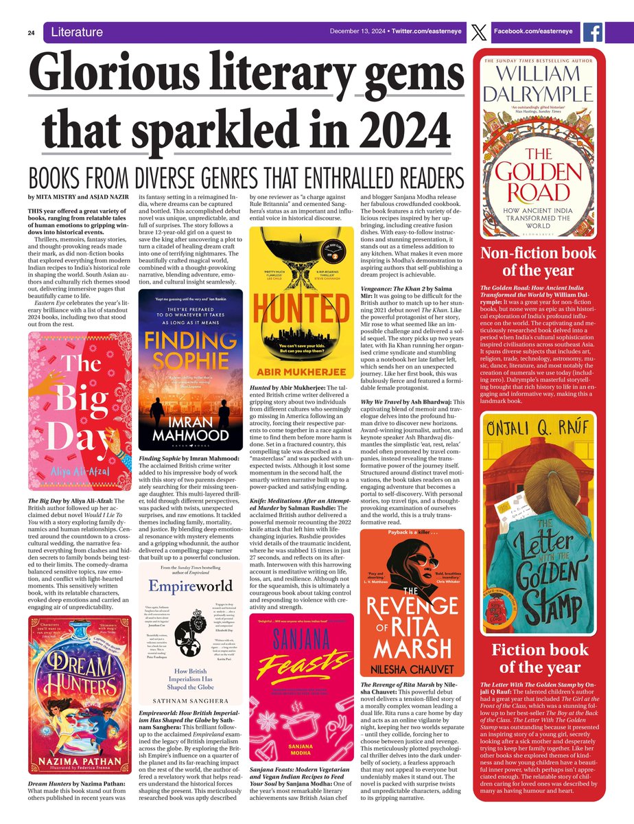 Asjad Nazir (@asjadnazir) on Twitter photo Eastern Eye top books of this year. Our best two books are The Golden Road by <a href="/DalrympleWill/">William Dalrymple</a> and The Letter With The Golden Stamp by <a href="/OnjaliRauf/">onjali rauf</a>
ONLINE LINK: easterneye.biz/glorious-liter…
(Also in list books by <a href="/imranmahmood777/">Imran Mahmood</a> <a href="/SaimaMir/">Saima Mir</a> <a href="/radiomukhers/">Abir Mukherjee</a> <a href="/AAAiswriting/">Aliya Ali-Afzal #TheBigDay 💗💍</a> <a href="/AshBhardwaj/">Ash Bhardwaj</a> Eastern Eye top books of this year. Our best two books are The Golden Road by <a href="/DalrympleWill/">William Dalrymple</a> and The Letter With The Golden Stamp by <a href="/OnjaliRauf/">onjali rauf</a>
ONLINE LINK: easterneye.biz/glorious-liter…
(Also in list books by <a href="/imranmahmood777/">Imran Mahmood</a> <a href="/SaimaMir/">Saima Mir</a> <a href="/radiomukhers/">Abir Mukherjee</a> <a href="/AAAiswriting/">Aliya Ali-Afzal #TheBigDay 💗💍</a> <a href="/AshBhardwaj/">Ash Bhardwaj</a>