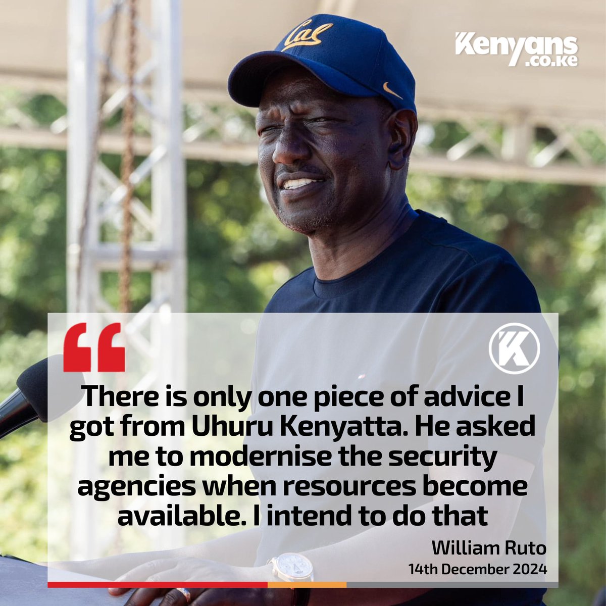 Uhuru Kenyatta asked me to modernise the security agencies when resources become available - President Ruto