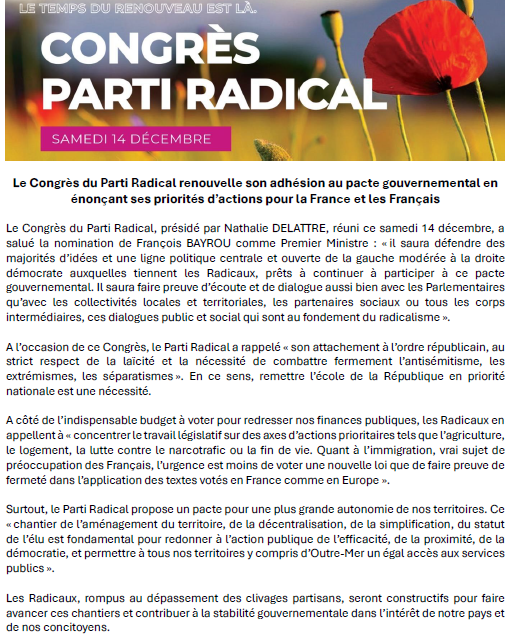 Parti Radical (@partiradical) on Twitter photo 🗣️Retrouvez le communiqué du <a href="/PartiRadical/">Parti Radical</a> à l'issue de son 124ème Congrès ce samedi 14 décembre. #PremierMinistre #Republique #territoires
➡️A lire : bit.ly/4geSlJd 🗣️Retrouvez le communiqué du <a href="/PartiRadical/">Parti Radical</a> à l'issue de son 124ème Congrès ce samedi 14 décembre. #PremierMinistre #Republique #territoires
➡️A lire : bit.ly/4geSlJd