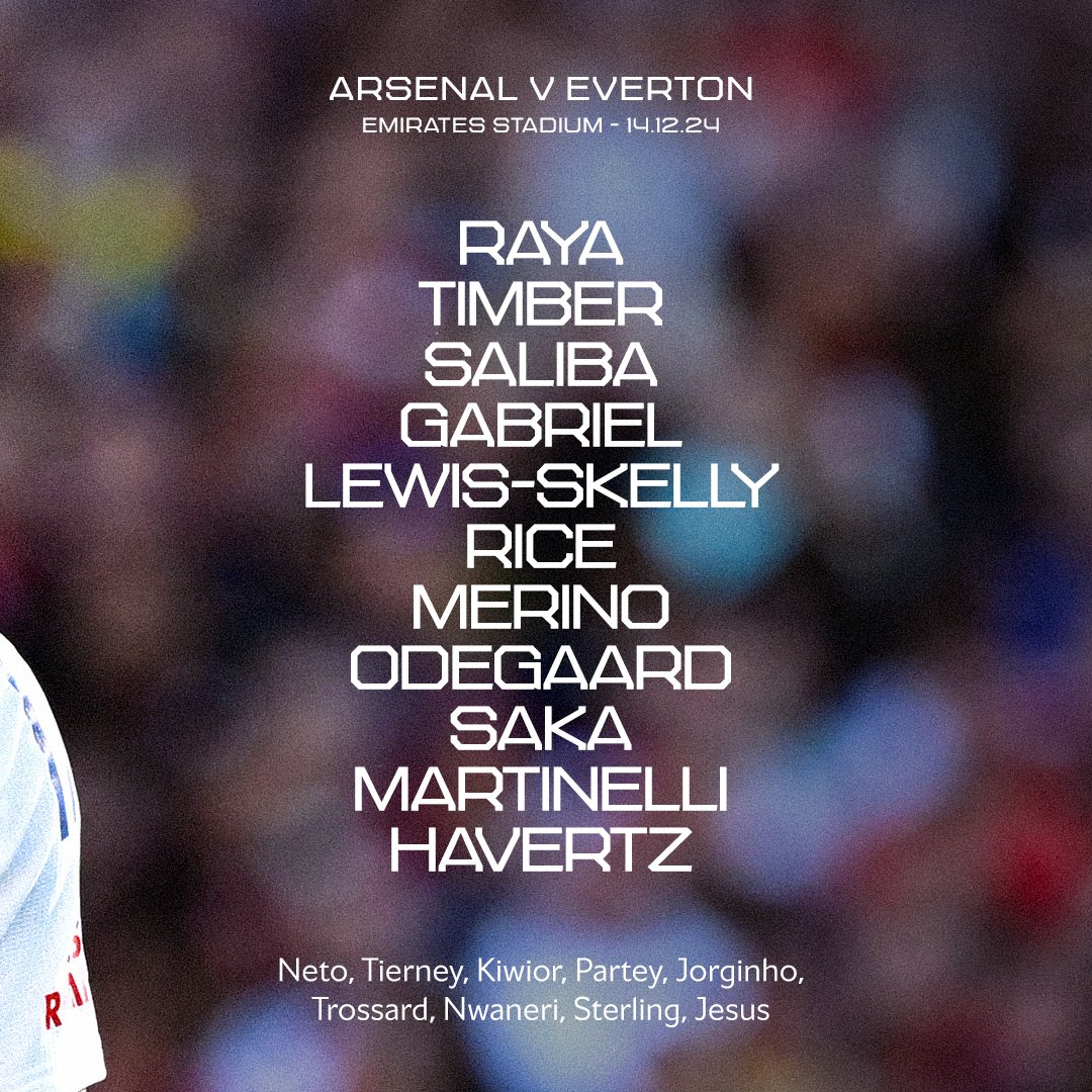 Arsenal's tweet photo. 🔴 𝗧𝗘𝗔𝗠𝙉𝙀𝙒𝙎 ⚪

🧱 Gabriel partners Saliba
 💪 Lewis-Skelly keeps his place
🇩🇪 Havertz leads the line

Let’s give it everything, Gunners 😤