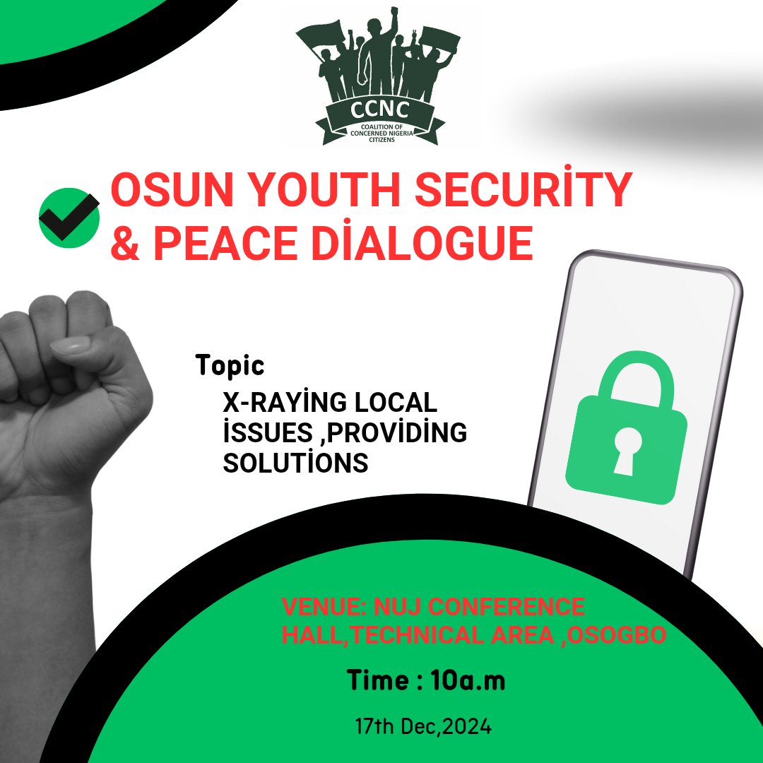 CCNCNigeria1's tweet photo. You are invited to issue based discussion on security and peace .
Issues surrounding peace and security , the effort of the government, the effort of the security agencies , the role of the citizens, communal crisis resolve and the input of the citizens to maintain peace. https://t.co/FomZqwD4D3