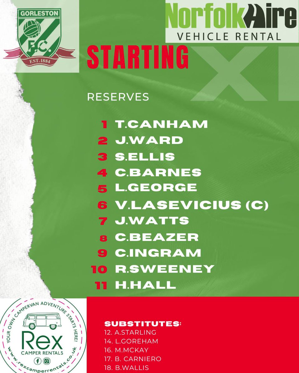 Today's starting line up from The Nest for the Gorleston Reserves v Leiston U23's