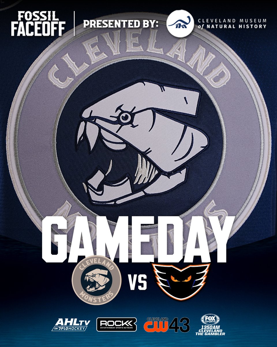 tonight, history meets hockey 🐟

𝗙𝗼𝘀𝘀𝗶𝗹 𝗙𝗮𝗰𝗲𝗼𝗳𝗳 presented by <a href="/goCMNH/">Cleveland Museum of Natural History</a> 🦕 

⏰: 7:30 p.m.
📍: @RMFieldHouse 
📺: <a href="/watchrocksports/">Rock Entertainment Sports Network</a>, <a href="/ClevelandCW43/">CW 43</a> &amp; bit.ly/AHLTVon
<a href="/FloHockey/">FloHockey</a> 
📻: <a href="/fs1350/">Fox Sports 1350</a>