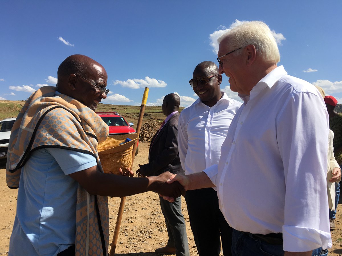 LesothoPR's tweet photo. German President Frank-Walter Steinmeier tours German-supported GIZ/Renoka Project at Qiloane/Metolong Dam Area.
#200yearsofbasotho #GermanyLesotho #HMKingLetsieIII https://t.co/rO3ZSyrDgt