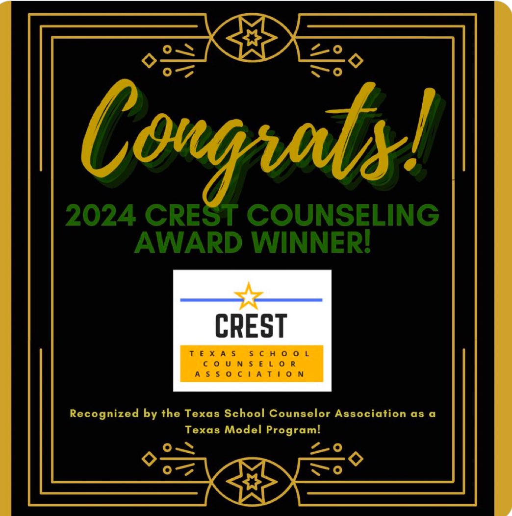 <a href="/MrsJean_GE/">Andrea Jean</a> and I have been awarded the counselors reinforcing excellence for students in Texas award for the third time! We couldn't do what we do without the leadership from <a href="/Angela_bland1/">Angela Bland</a> and the support of all stakeholders <a href="/HumbleISD_GE/">Groves Elementary</a>!
