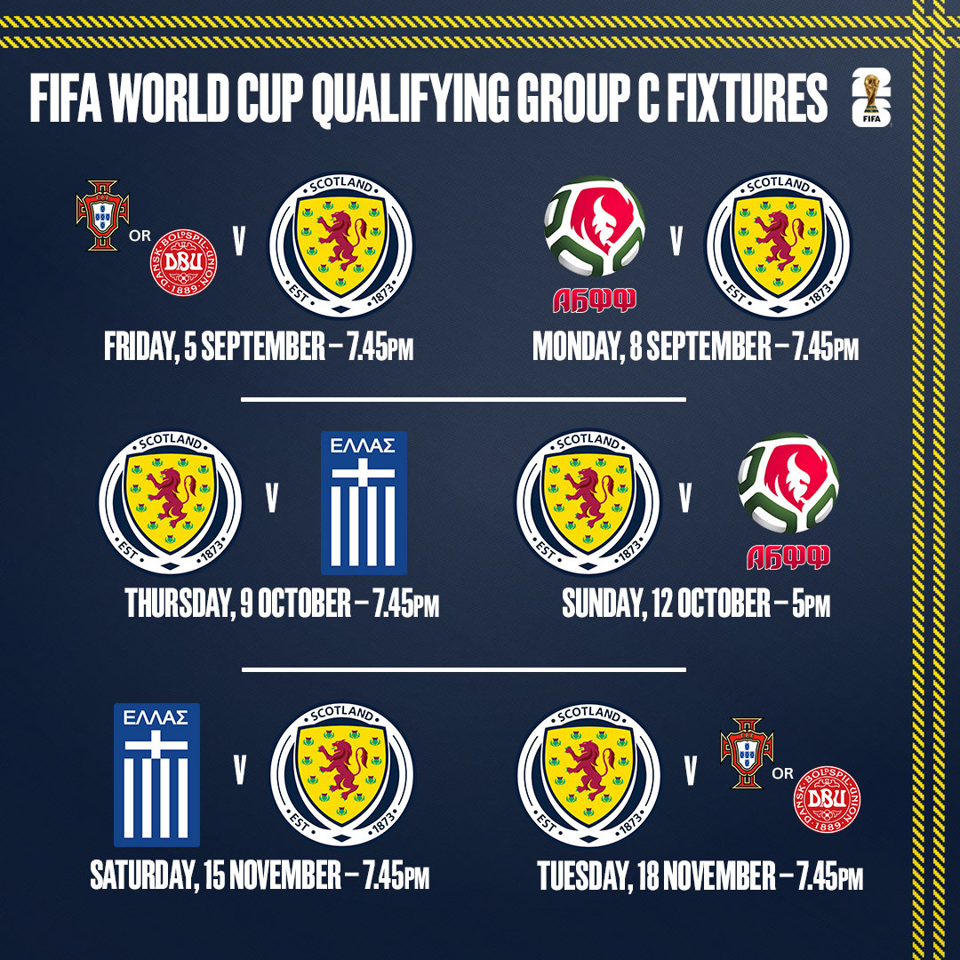 ScotlandNT's tweet photo. 🗓️ Our @FIFAWorldCup qualifier kick-off dates and times have been confirmed. https://t.co/2ofcWiGBCk