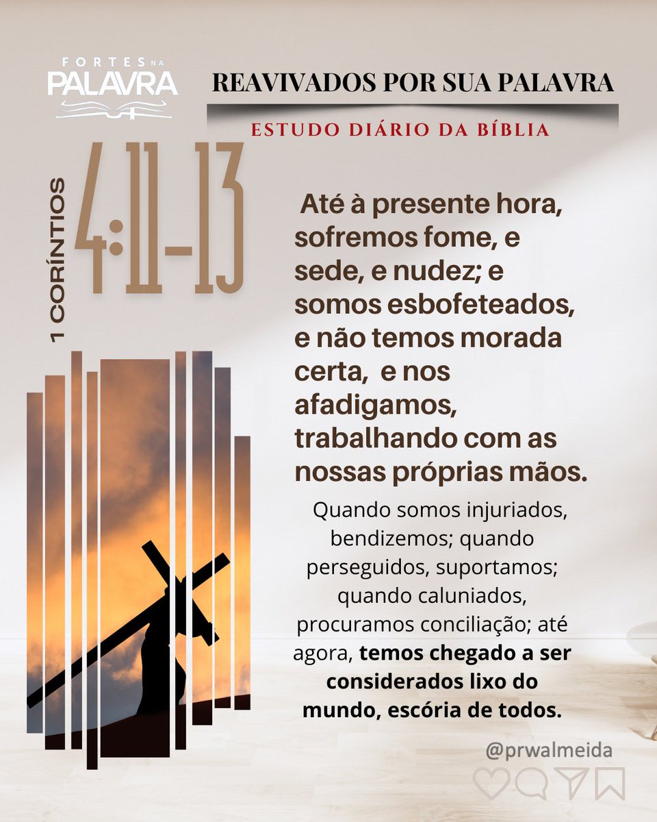 prwalmeida's tweet photo. #rpSp | 1Co 4 - #oPreco
Ensinos:
1. O alto valor do ministério envolve total entrega e renúncia.
2. Há resiliência e altruísmo autêntico no discipulado.
Pense:
Parece que hoje, no ministério, o valor que recebemos é maior que o valor que entregamos.
Responda:
#Amas-Me? (Jo 21:15) https://t.co/pTlV5AvdWq