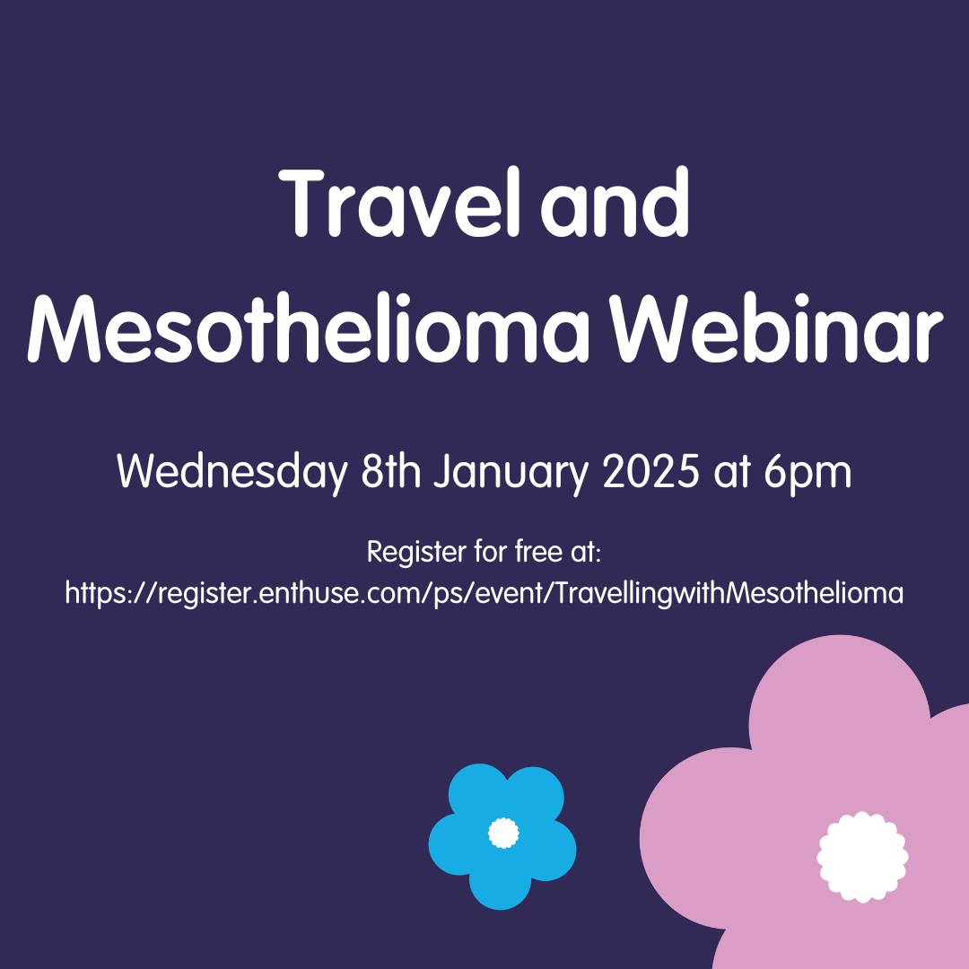 Mesothelioma UK are hosting a webinar at 6pm on Weds 8 January, in partnership with Insurancewith, looking at all aspects of travelling with mesothelioma.
 
Register for a FREE PLACE at ow.ly/81oB50UqKsW