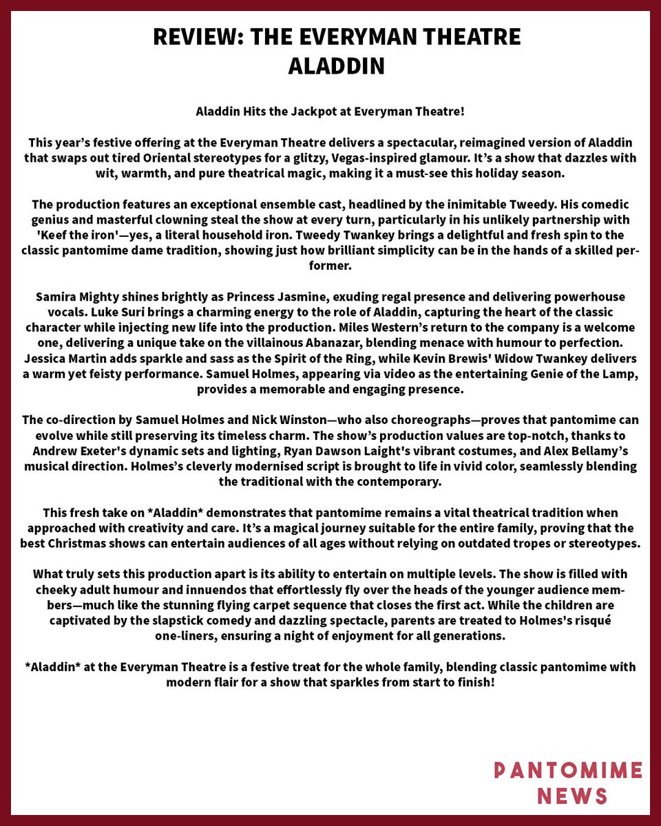 REVIEW: Aladdin at <a href="/Everymanchelt/">Everyman Theatre</a> #panto #pantomimenews #pantomime