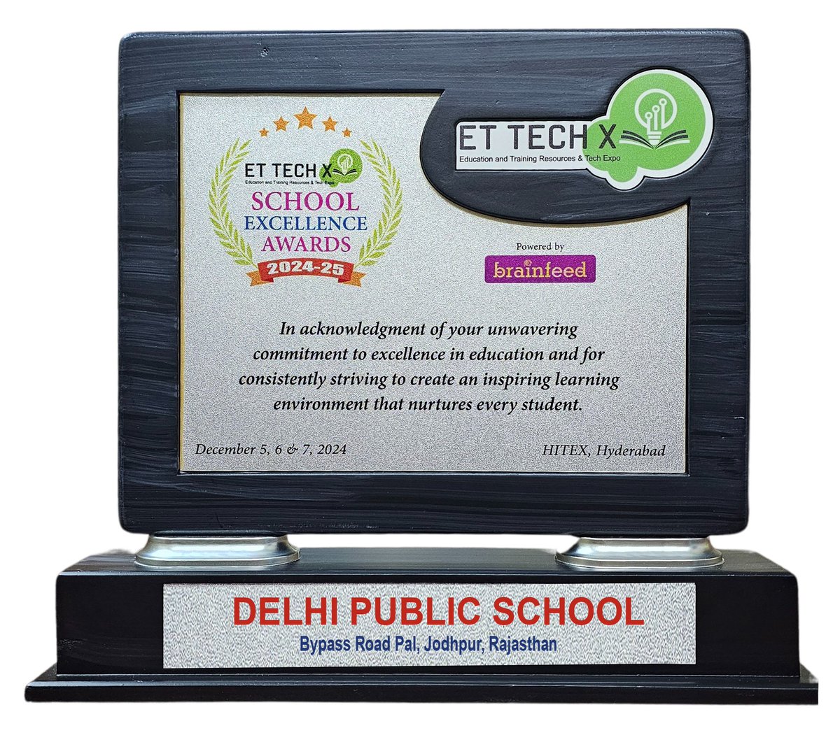 DPSJOD's tweet photo. Delhi Public School Jodhpur celebrates a proud milestone, being honoured with the coveted ET Tech X School Excellence Award 2024-25, powered by Brainfeed, at the iconic HITEX Exhibition Centre, Hyderabad—a true reflection of its legacy of excellence!
#ETtechxaward
@Interstar_AE https://t.co/7ukLT4w3xr