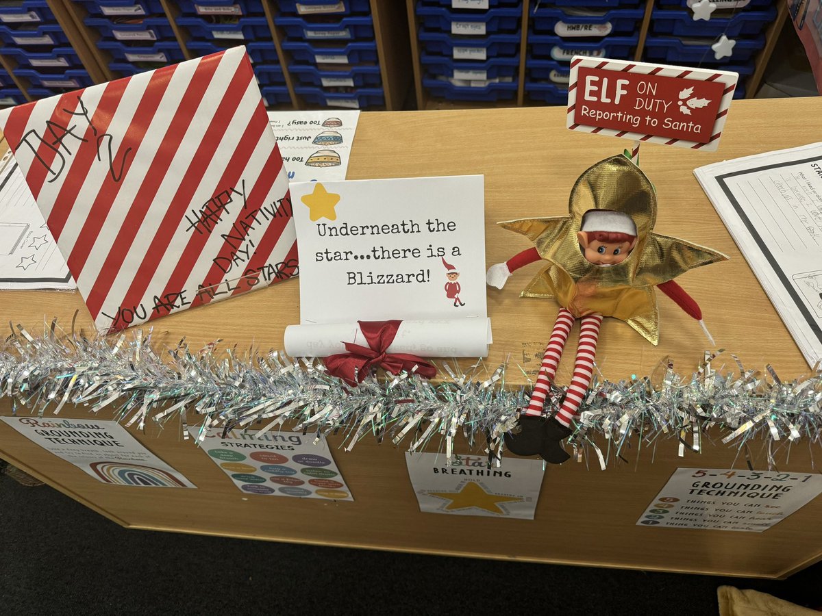 MissWilsonE's tweet photo. Blizzard the elf has been having lots of fun in room 5 this week! Highlight has got to be the naughty and nice list! Can’t wait to see what fun he gets up to this last week of school https://t.co/CgVKHfiWYw