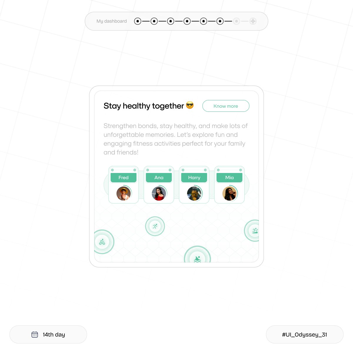 Hellooooooo:)

📅 Day 14 of UI_Odyssey_31!

Presenting the Workout Together Component; because fitness is better with friends and family! 🏋️‍♂️🤝 Stay motivated, share your progress, and reach your goals side by side.
#UI_Odyssey_31 #uxdesign #productdesign #uiux #uiuxdesign