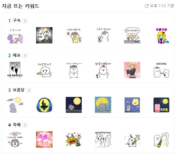 카카오톡 이모티콘 인기 키워드 상태봐🤭🤭