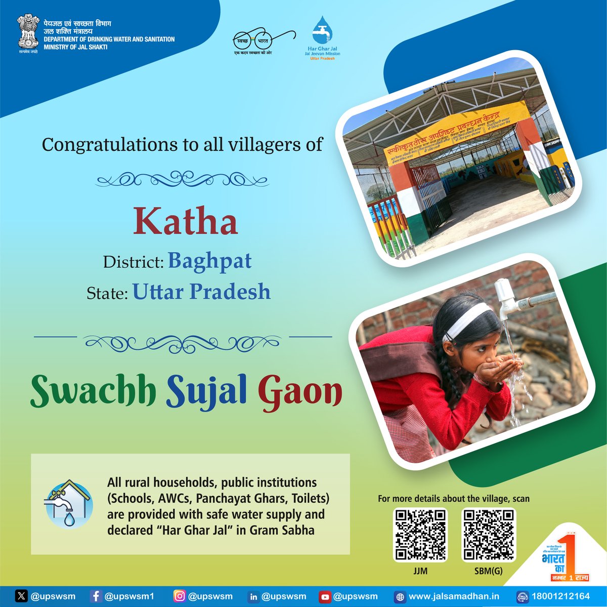 The Uttar Pradesh Jal Jeevan Mission has achieved a new milestone in the field of clean drinking water.

Katha village in Baghpat district has been recognized as a 'Swachh Sujal Gaon.'

This village has set a remarkable example by ensuring access to clean drinking water for every