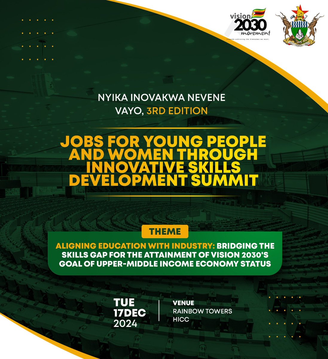 FREE TICKETS ALERT!
10 young professionals in #Tourism can attend the prestigious tourism summit for FREE!
Contact +263785640294 to secure your spot!
Hosted by the Ministry of Skills Audit &amp; Development and Vision2030Movement
#TourismCareers #YouthEmpowerment  <a href="/ZtaUpdates/">Zimbabwe Tourism Authority</a>