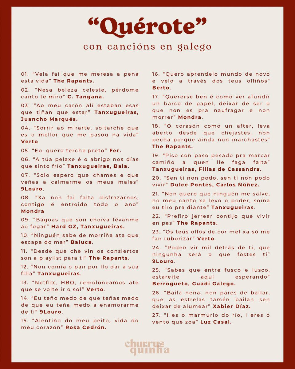 💌 dicir "quérote" con cancións en galego 💌

ig: churrusquinhaa

dádelle amor <3 !!!