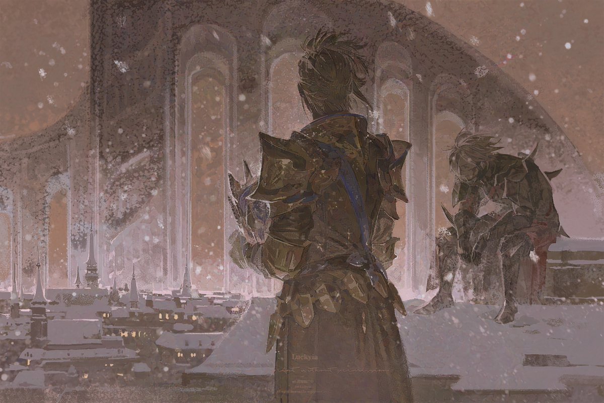Luckyia's tweet image. Snowy night scene, and the young dark knights
#FFXIV #FFXIVART
-ff14 -Sidurgu and Fray