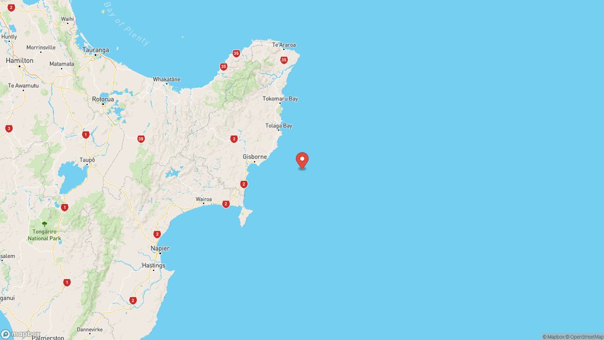 QuakeAlerts's tweet photo. A magnitude 5.1 earthquake took place Off E. Coast Of N. Island, N.Z. at 10:20 UTC (9 minutes ago). The depth was 35km and was reported by EMSC. #earthquake #earthquakes #Kaiti #NewZealand https://t.co/QwaxPKTBIp