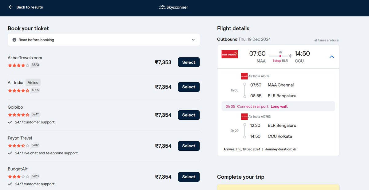 tarunghorui's tweet photo. @airindia Chennai to Kolkata via Bangalore is 7K but same flight from Bangalore to Kolkata is 21K. India need Air fare regulations. @PMOIndia https://t.co/rtlojev5jv