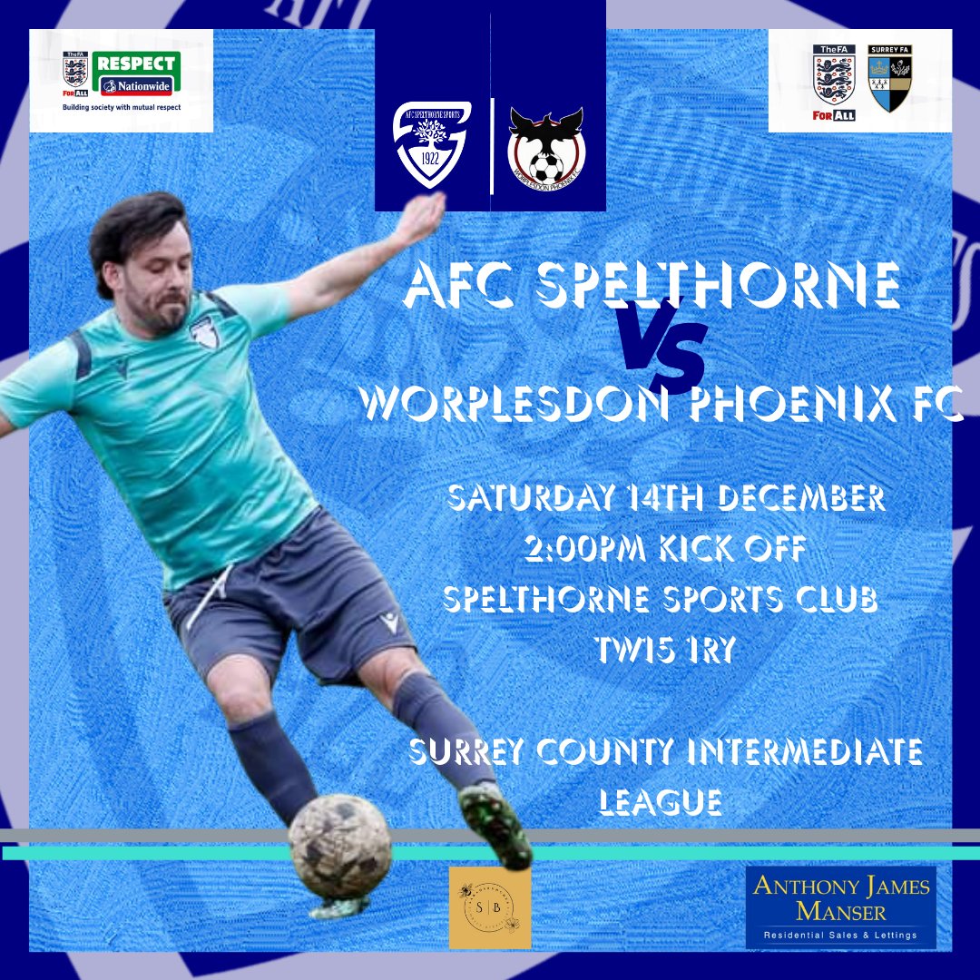 AFC Spelthorne (@afcspelthorne) on Twitter photo 🚨 MATCH DAY 🚨
🆚 <a href="/wpfcfirstteam/">Worplesdon Phoenix FC</a>
⏰ 2pm kick off
🏟️ Spelthorne Sports Club TW15 1RY
Last home game of the year against familiar opponents. Get down to support the boys as we look to start building a winning run
#thornes 🚨 MATCH DAY 🚨
🆚 <a href="/wpfcfirstteam/">Worplesdon Phoenix FC</a>
⏰ 2pm kick off
🏟️ Spelthorne Sports Club TW15 1RY
Last home game of the year against familiar opponents. Get down to support the boys as we look to start building a winning run
#thornes