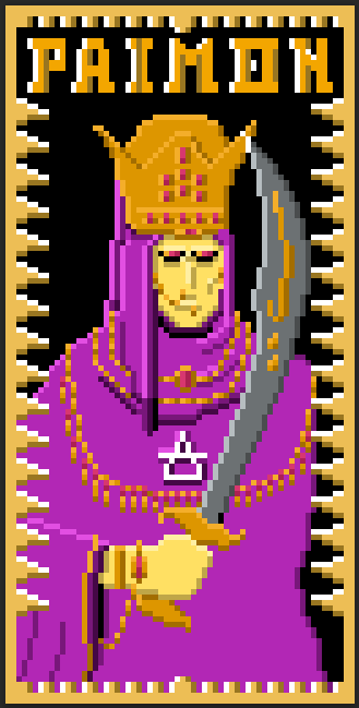JKrabiel's tweet photo. Paimon, Cardinal Demon King of the South and Air #demonology #goetia #tarot #pixelart https://t.co/CaAIsNBOvp