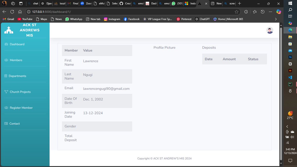 iamngugi1's tweet photo. 🚀 Excited to hit major milestones on my ACK Church Website App! Built with Django &amp; Bootstrap, it enables user registration, online tithes, offerings, fundraisers &amp; more! 🌐📊

Tech meets purpose. 

#Django #WebDev #ChurchTech #eMobilisJourney https://t.co/gyFj3KC9Ko