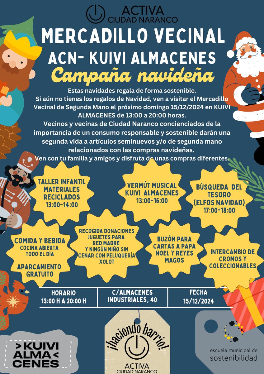 ACTIVA_CN's tweet photo. MERCADILLO VECINAL ACN-KUIVI ALMACENES 15/12/2024
#actividadesvecinalesciudadnaranco
¿Calcetines sin pareja en tus cajones?¿Por tus calcetines preferidos asoma el dedo gordo y quieres darles un final feliz? Ven con tus calcetines este domingo al taller de reciclaje. https://t.co/MuP64eSbG8