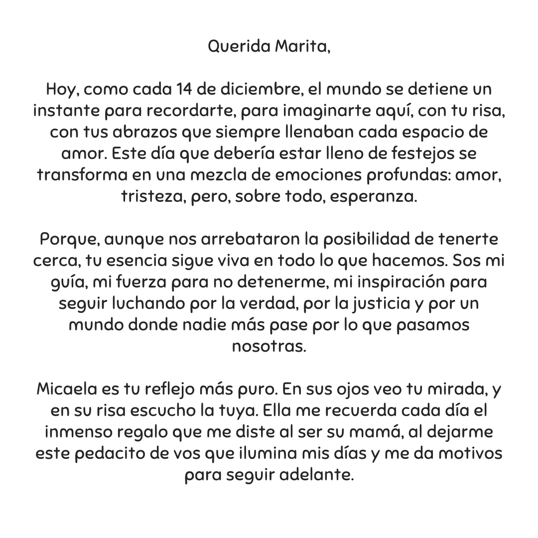 SusanaTrimarco's tweet photo. Querida Marita
Hoy, como cada 14 de diciembre, el mundo se detiene un instante para recordarte, para imaginarte aquí con tus abrazos que siembre llenaban cada espacio de amor.

Te extraño cada día de mi vida y te amo con cada parte de mi ser. 

Tu mamá, Susana https://t.co/apAptq5sKK