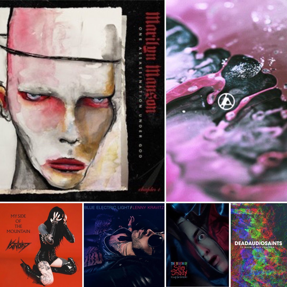 My top 5 albums of 2024:
1. <a href="/marilynmanson/">Marilyn Manson</a> - One Assassination Under God: Chapter One
2. <a href="/linkinpark/">LINKIN PARK</a> - From Zero
3. <a href="/thekatvond/">Kat Von D</a> - My Side of the Mountain
4. <a href="/LennyKravitz/">Lenny Kravitz</a> - Blue Electric Light
5. <a href="/Eminem/">Marshall Mathers</a> - The Death of Slim Shady
Also shout <a href="/DeadAudioSaints/">Deadaudiosaints</a> To Whom it May Concern