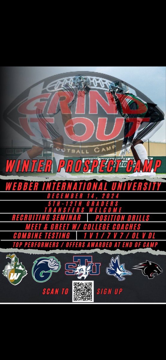 I will be at the grind it out camp  <a href="/WebberFB/">Webber Int'l University Football</a> today!  <a href="/239Sneddon/">Coach Sneddon</a>   <a href="/CoachPasquale/">David Pasquale</a>  <a href="/_CoachZack/">Zack Sharaf</a>
