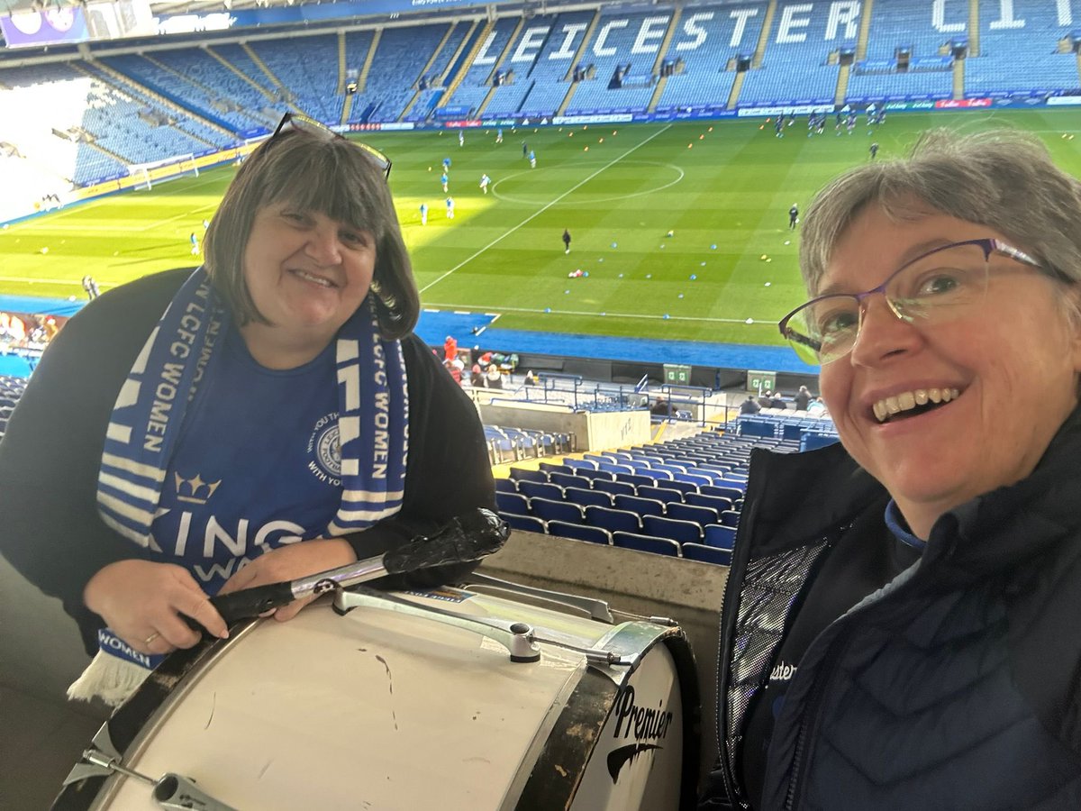 Trust co-chair <a href="/LynnFOI/">Lynn Wyeth 🐿️ 💙</a>  and <a href="/sallyhurst/">Sally Hurst</a> on drum duties today for <a href="/LCFC_Women/">LCFC Women</a> v Chelsea. Let’s make some noise and be the 12th woman. #lcfc #lcwfc 🦊⚽️ Watch on Youtube 12 noon ko youtube.com/live/Nc5PTkQSe…