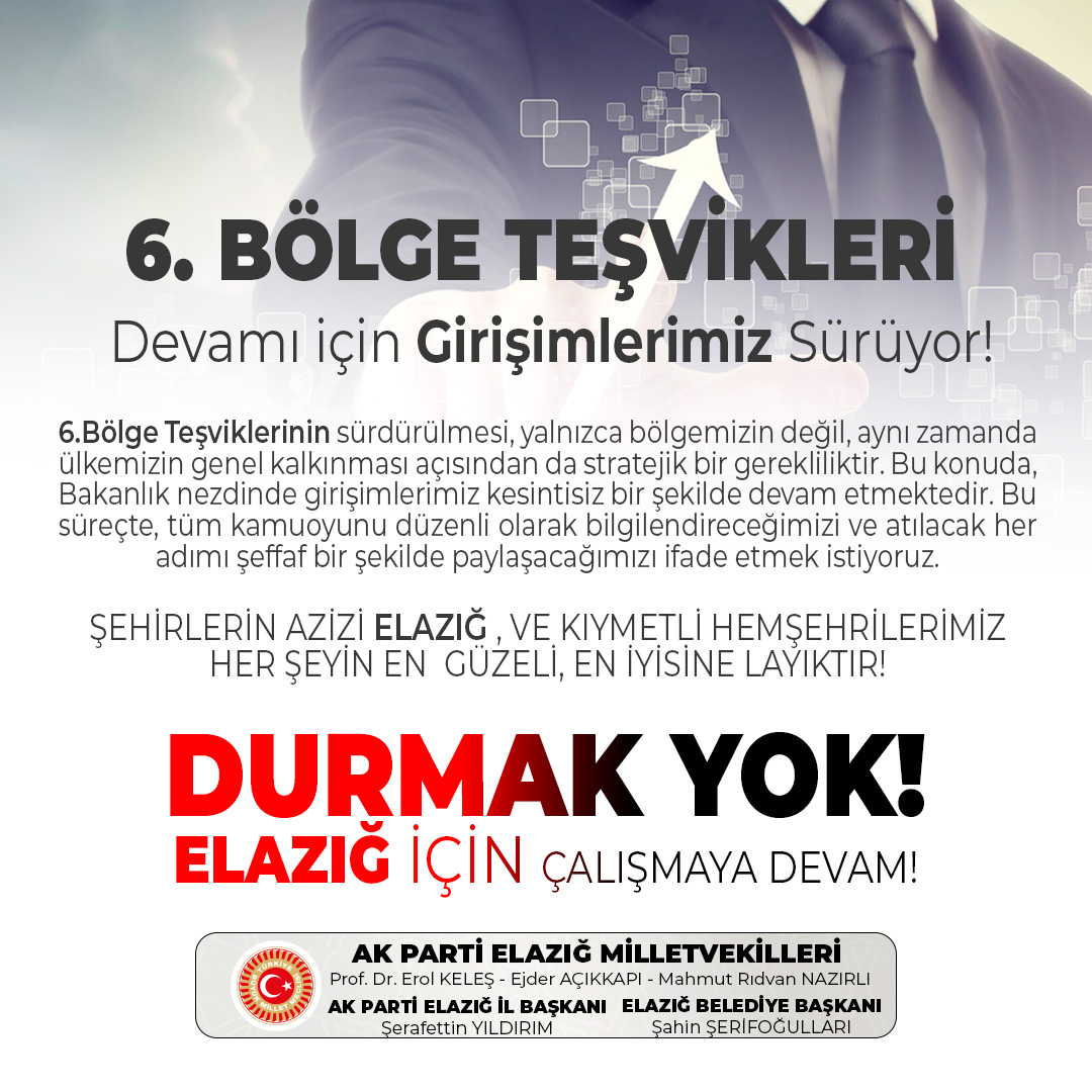 akpartielazigmv's tweet photo. Durmak Yok, Elazığ için Çalışmaya Devam!

6.Bölge Teşviklerinin sürdürülmesi, yalnızca bölgemizin değil, aynı zamanda ülkemizin genel kalkınması açısından da stratejik bir gerekliliktir.

Bu konuda, Bakanlık nezdinde girişimlerimiz kesintisiz bir şekilde devam etmektedir. https://t.co/MUTeQlhEBN