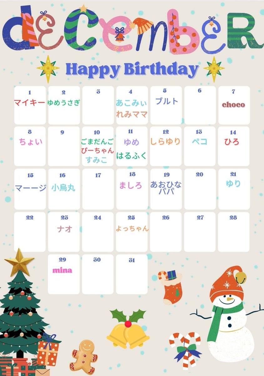 choco12605373's tweet image. 【 12/14最新情報 】

わーい！！23名の方が🥹✨️✨️

公開してもいいよー！って、12月生まれさんはいらっしゃいませんか？
みんなでお祝いしましょ🥳

#12月生まれ
#誕生日カレンダー