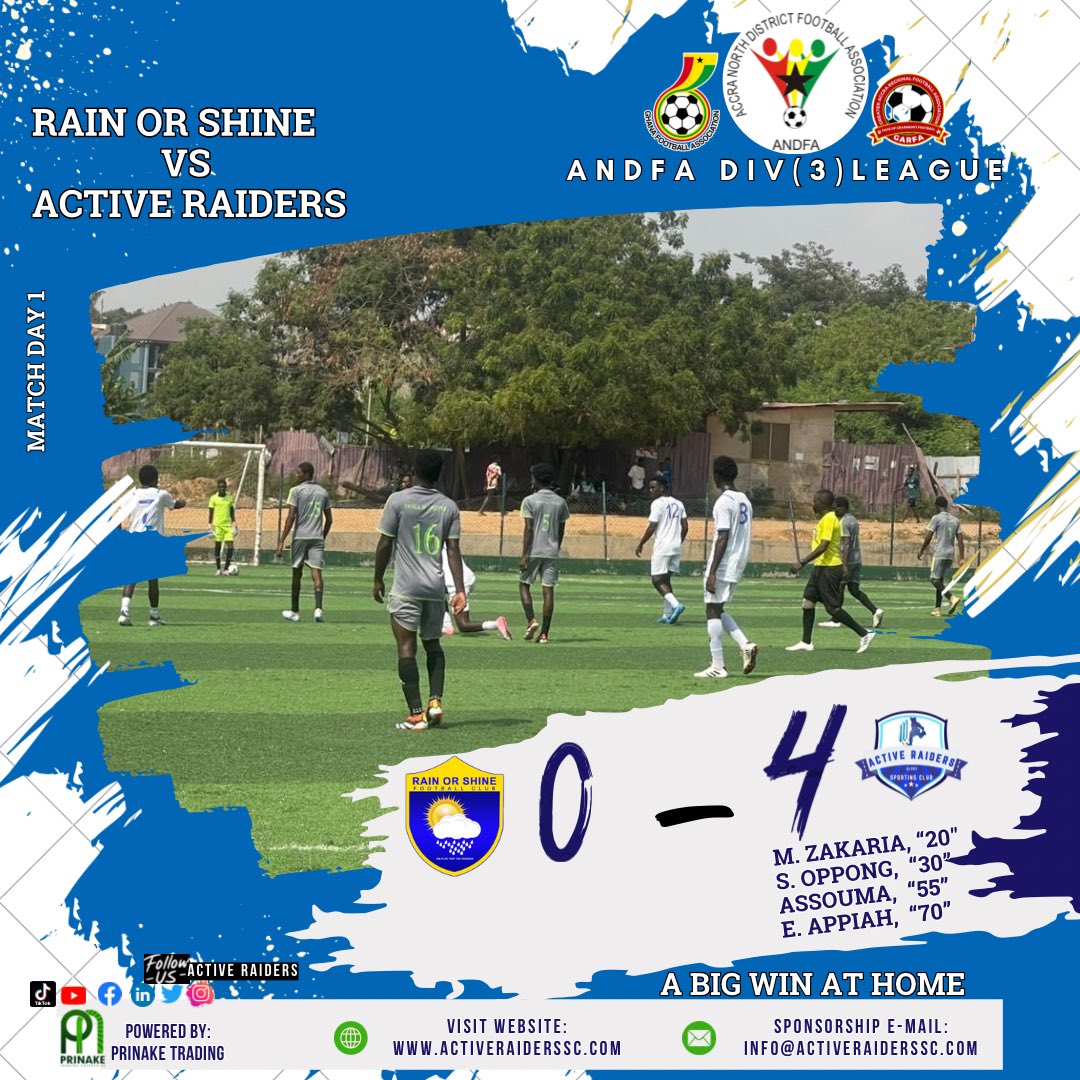 activeraiderssc's tweet photo. ⌚: 90+3” | FULL TIME
A sweet win for the raiders. ✌️
RAIN OR SHINE 0️⃣:4️⃣ ACTIVE RAIDERS
#RaidThemAll
#ActiveRaiders
#RaidInAction💯
#RaidAndConquer 🔥🔥 https://t.co/e0dVZLcOSP