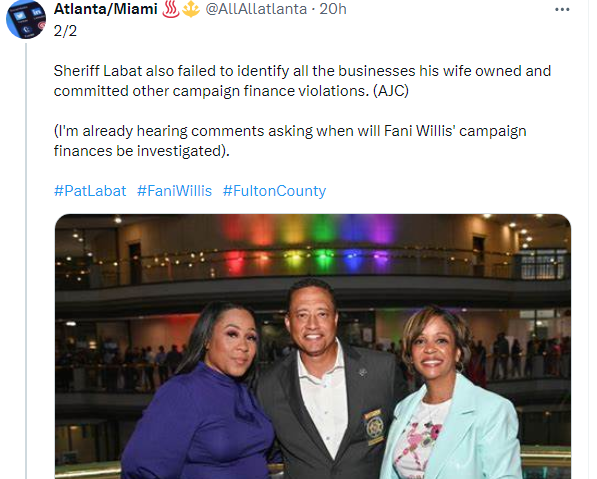 RecipeRetweet's tweet photo. @AllAllatlanta Article says Labat didn't identify all of his wife's businesses. With allegations of misuse of funds in the Sheriff & DA's office - you can't help but wonder if #PatLabat & #FaniWillis funneled funds into Labat's wife businesses - and that's why he didn't list them all. https://t.co/SHUwQOyd9E