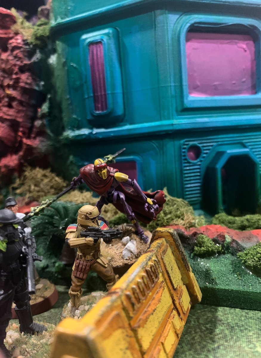 SabreWargaming's tweet photo. My mates very cool ‘alien world’ board. Playing a home brewed Star Wars Legion skirmish game on it #StarWars #StarWarsLegion #Wargaming #Tabletop https://t.co/NwKKz1yIRv