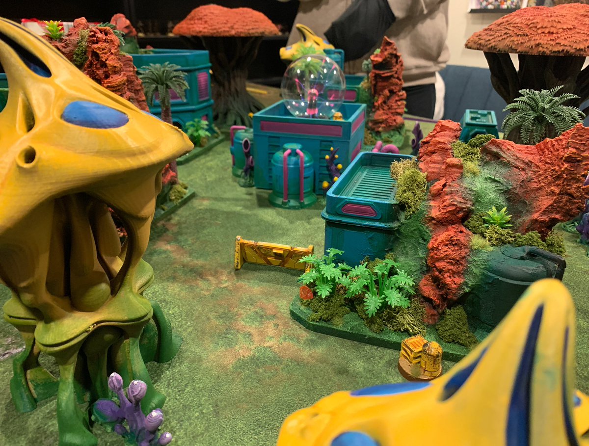 SabreWargaming's tweet photo. My mates very cool ‘alien world’ board. Playing a home brewed Star Wars Legion skirmish game on it #StarWars #StarWarsLegion #Wargaming #Tabletop https://t.co/NwKKz1yIRv