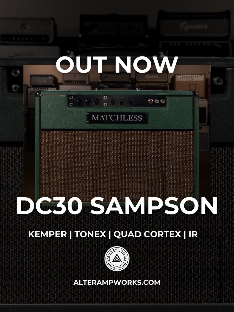 alterampworks's tweet photo. 🦅THE EAGLE HAS LANDED🦅

We are thrilled to announce our final offering for 2024, one of our most prized possessions and most requested amps; the coveted Sampson-Era Matchless DC30! This amp likely needs no introduction as it’s reputation and mystique do the talking!

We are proud to bring you a HUGE release of this amazing amp. We have to offer 38 full captures for Kemper, Quad Cortex, and ToneX along with DI Captures for QC and ToneX (IRs included). Along with all the captures we are releasing the FULL IR pack for purchase of both the Matchless V30 and Greenback! 

Listen to this tone beast today and step into tonal bliss!

•
•

#kemper #kemperamps #kemperprofiler #kemperstage #kemperprofilingamp #quadcortex #neuraldsp #neuraldspquadcortex #tonex #tonexpedal #tonexone #ikmultimedia #ikmultimediatonex #ir #impulseresponse #line6 #line6helix #helix #line6hxstomp #hxstomp #iridium #strymoniridium #matchlessamps #gearwire #geartalk