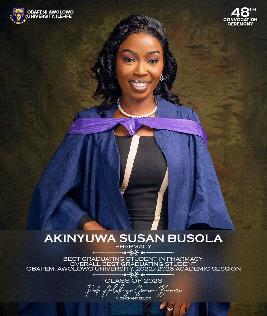 Susanyuwa1's tweet photo. I sought the LORD, and he answered me; he delivered me from all my fears (psalm 34:4-5)🙏

-Overall  Best Graduating Student OAU (2022/2023 session) CGPA 4.97

I’m so grateful to God who has honored me and  to everyone who has contributed to this success 

#OAU48thConvocation https://t.co/aLWjhzbNsZ