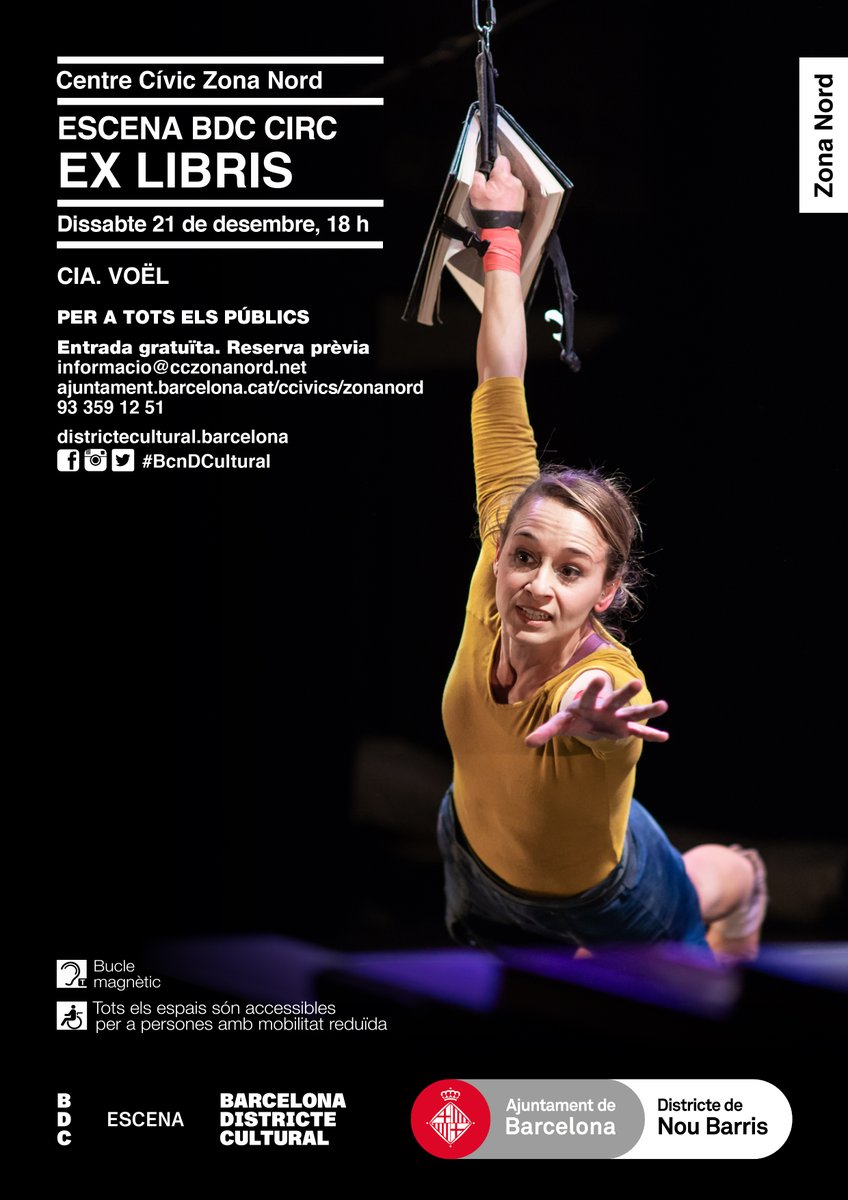 EX-LIBRIS, de la Companyia Voël, serà l'última funció d'Escena BDC d'aquest any. Un espectacle de circ contemporani per a tots els públics que ens parla de com la lectura ens fa créixer i de com pot ser un camí per acostar-nos a altres veus. <a href="/BcnDCultural/">Barcelona Districte Cultural</a> <a href="/CcivicsBCN/">Centres Cívics BCN</a>