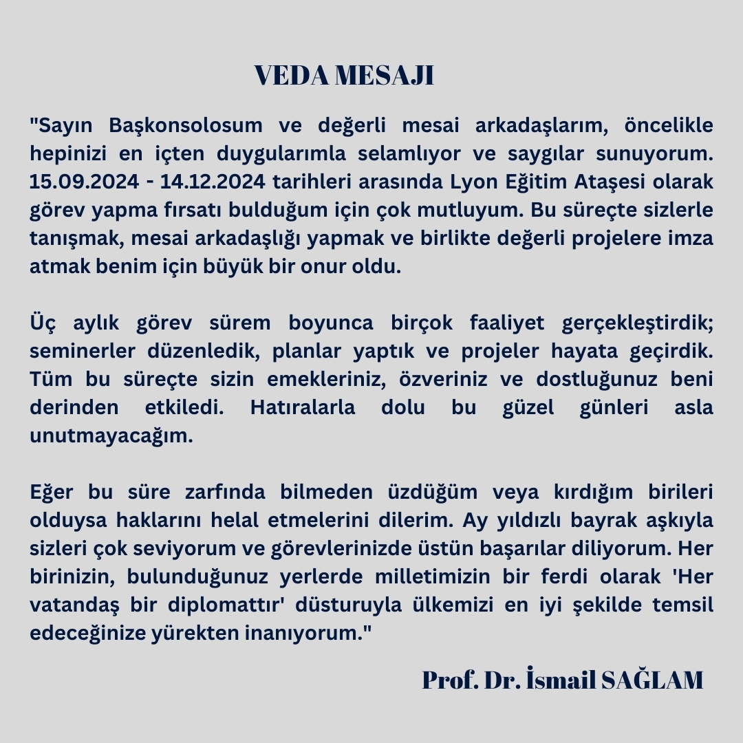 LyonMebEA's tweet photo. Kısa Sürede İz Bırakan Çalışmalar ve Bir Veda.
Lyon'da 15 Eylül 2024 tarihinden bu yana Eğitim Ataşesi olarak görev yapan Prof. Dr. İsmail Sağlam, 14 Aralık 2024 itibarıyla görevini tamamlayarak Türkiye'ye dönüyor

https://t.co/lkMx44faLI

@tcmeb @mebabdigm @mebyyegm https://t.co/FGnqWWSWOi