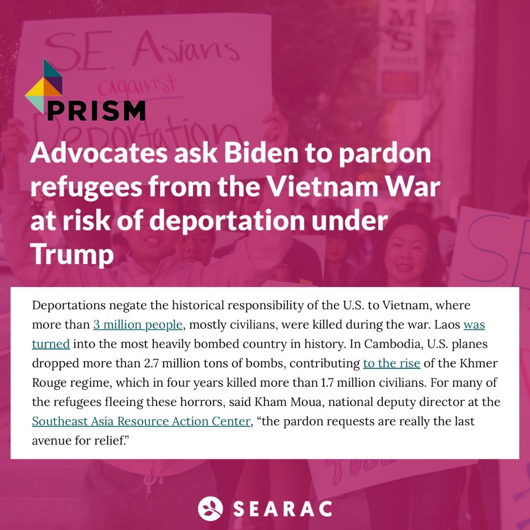 SEARAC spoke with <a href="/prismreports/">Prism</a> to provide context for the 15,000 SEA with a final order of removal. Read their article to learn how US military intervention 50 years ago, the refugee resettlement process, &amp; the IIRIRA of 1996 have upended our communities. buff.ly/3ZAM9UD