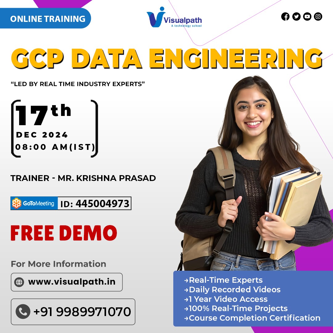 VisualpathPro's tweet photo. Join Now: https://t.co/alU4tXXN4X
Attend Online #Free_Demo On #GCP_DATA_ENGINEERING by Mr. Krishna Prasad.
Demo on: 17th December 2024 @8:00 AM IST.
Call us: +91 9989971070
WhatsApp: https://t.co/n8JEQbFPM7
Visit: https://t.co/tYLeqAyRfr
#e_learning #online #gcp #aws #azure https://t.co/CeNheco1lb