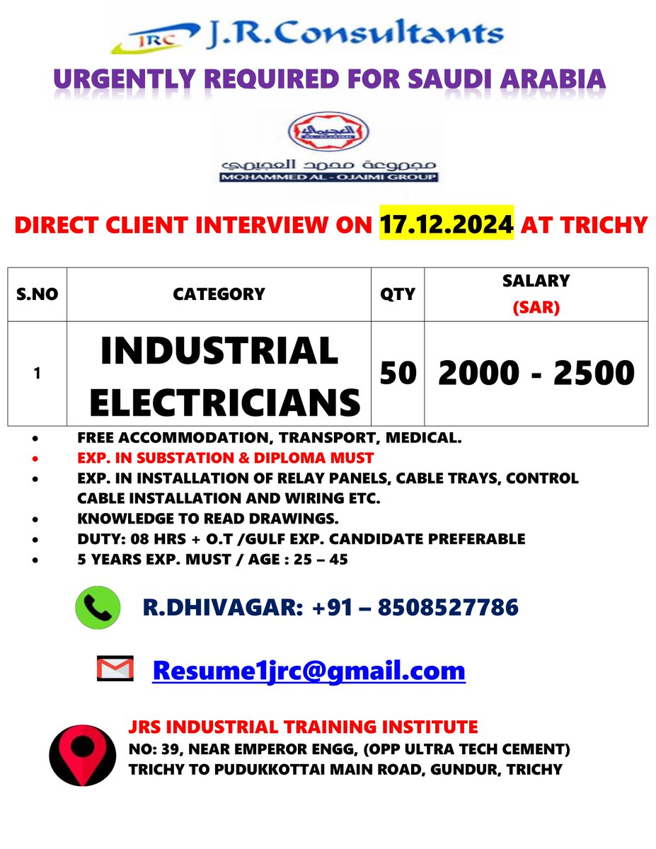 JRCTRICHY's tweet photo. #abroadjobs #gulfjobs #jobseeker #industrial #electrician https://t.co/4RyEe5S0Ty