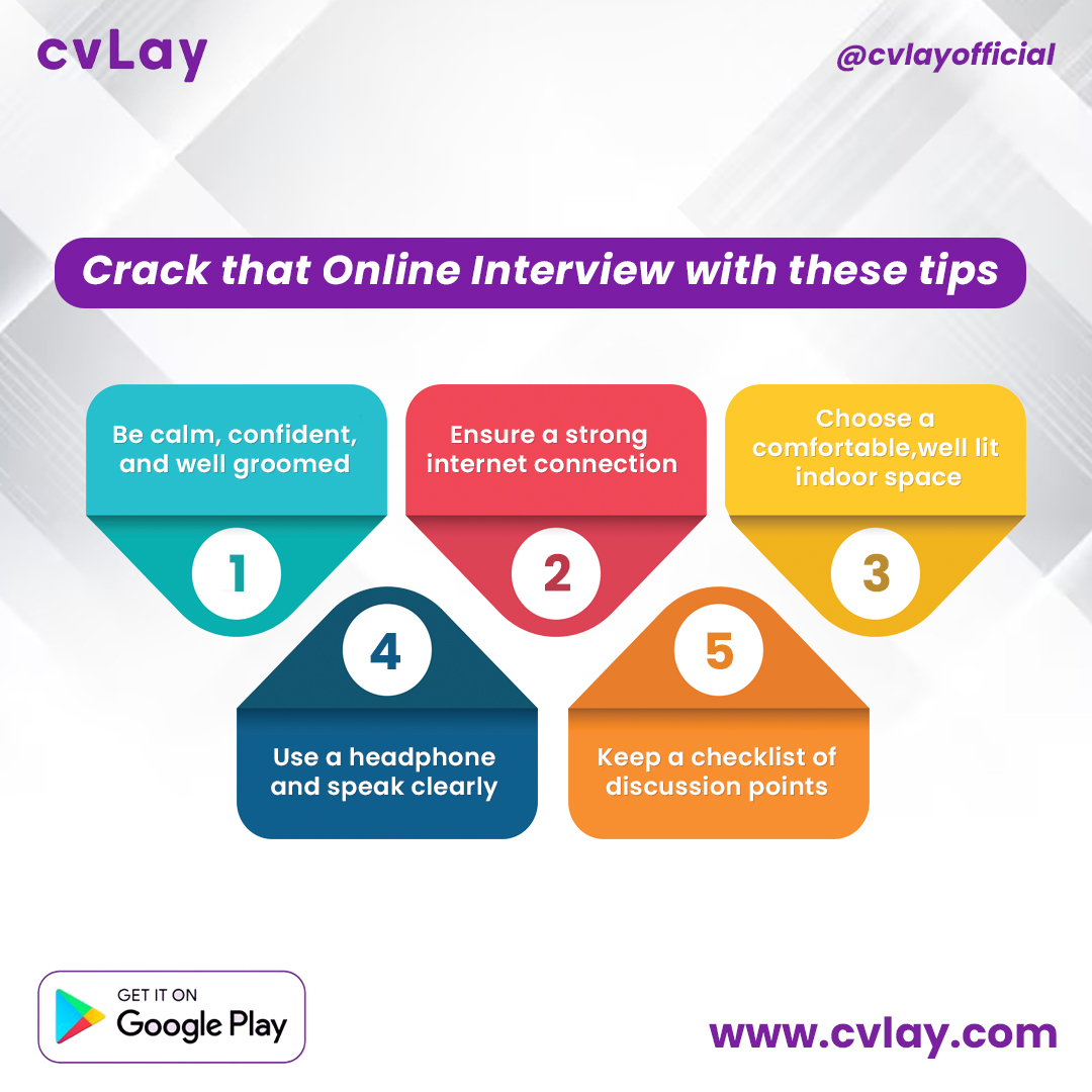 cvlayofficial's tweet image. Crack your online interview with confidence! Master essential tips for preparation, communication, and presentation. Nail the job you deserve. 
.
.
.
.
.
.
.
.
#OnlineInterviewTips #InterviewSuccess #AceTheInterview #JobInterviewGuide #InterviewPreparation #OnlineJobHunt
