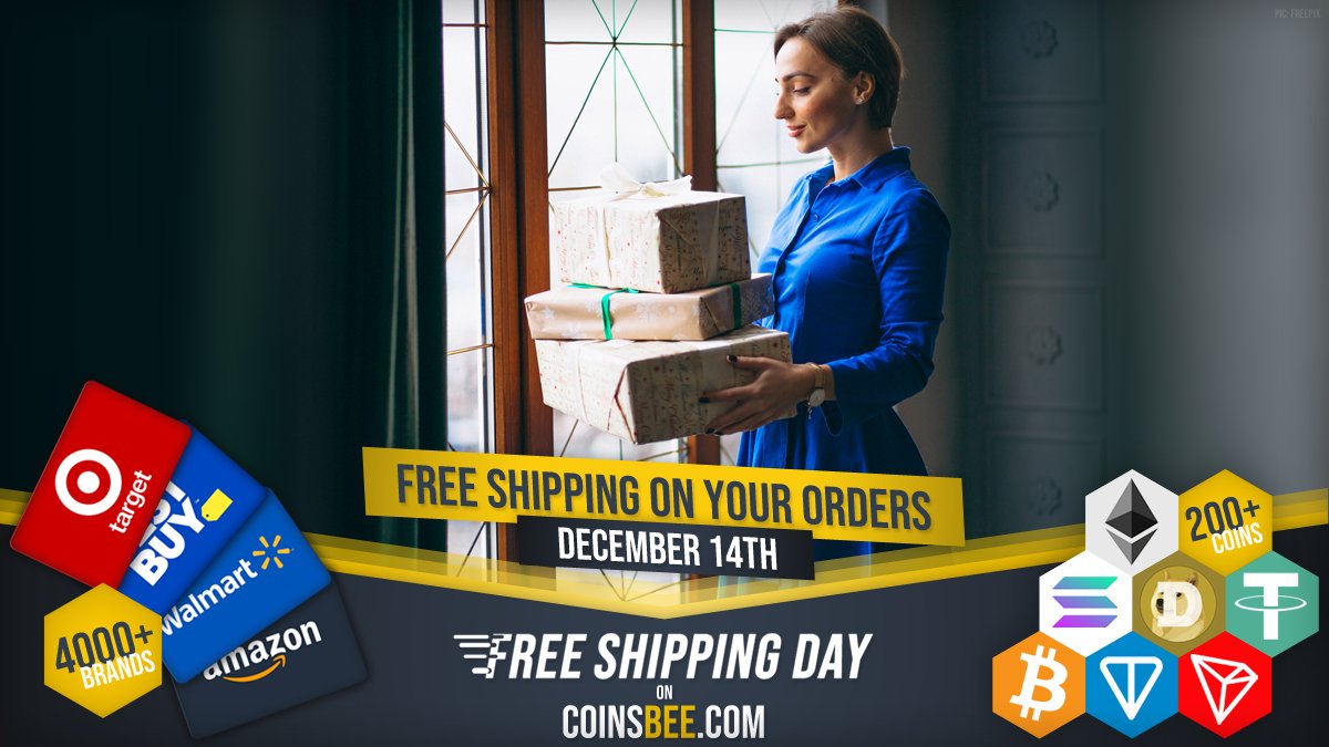coinsbee's tweet photo. ๐ Itโs Free Shipping Day!
Shop top brands like #Amazon, #Target, #BestBuy, #Walmart with gift cards from https://t.co/XhYyS0QzE3.
Pay with 200+ cryptos & access deals from 4000+ stores! ๐ Free shipping could be yours today!
#CryptoShopping #FreeShippingDay #CoinsBee https://t.co/O9OVMB6oDn