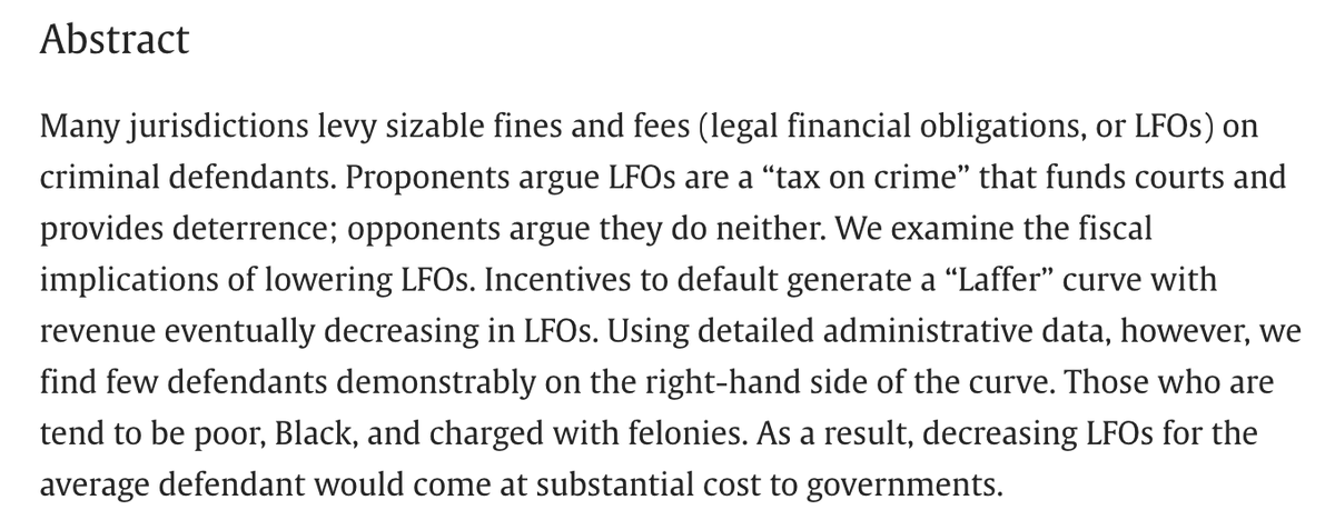 Journal of Public Economics (@jpubecon) on Twitter photo Just published!
"Laffer's Day in Court: The Revenue Effects of Criminal Justice Fees and Fines"
By <a href="/sambnorris/">Sam Norris</a> (<a href="/UBC/">University of British Columbia</a>) & <a href="/evankrose/">Evan Rose</a> (@uchi_economics) Just published!
"Laffer's Day in Court: The Revenue Effects of Criminal Justice Fees and Fines"
By <a href="/sambnorris/">Sam Norris</a> (<a href="/UBC/">University of British Columbia</a>) & <a href="/evankrose/">Evan Rose</a> (@uchi_economics)