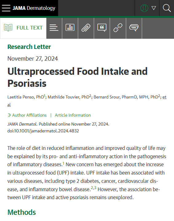 JAMA Dermatology (@jamaderm) on Twitter photo Most viewed in the last 7 days from <a href="/JAMADerm/">JAMA Dermatology</a>:
High ultraprocessed food intake was associated with active psoriasis status.
ja.ma/4gxmN0W Most viewed in the last 7 days from <a href="/JAMADerm/">JAMA Dermatology</a>:
High ultraprocessed food intake was associated with active psoriasis status.
ja.ma/4gxmN0W